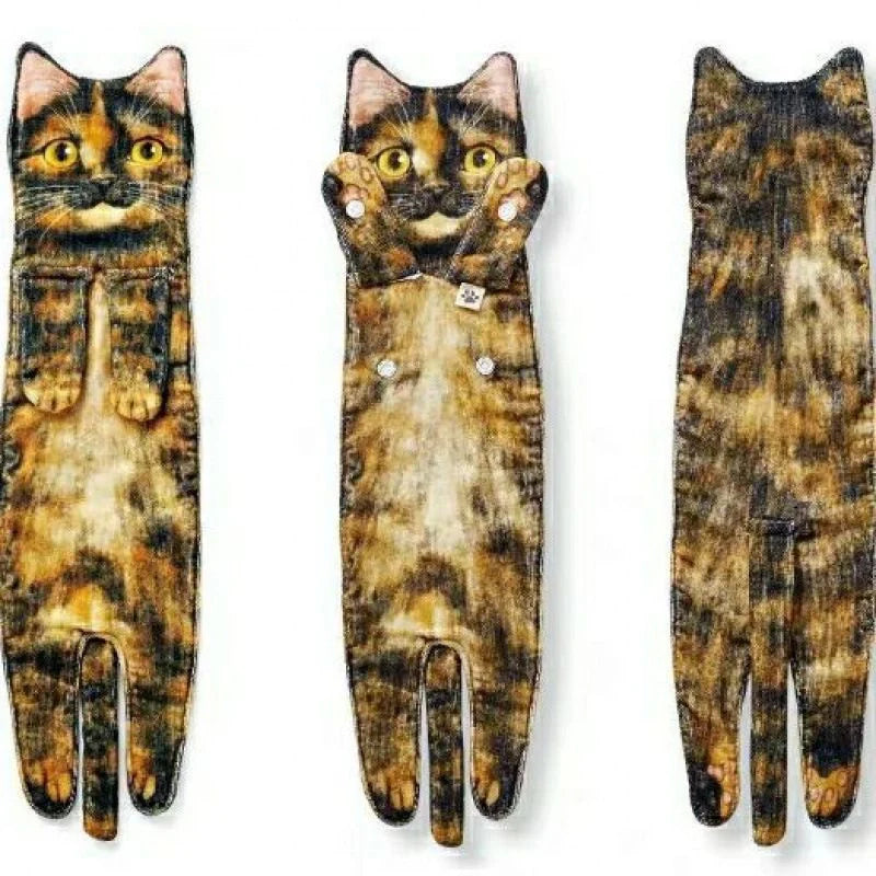 Cat-shaped hand towels in various colors for bathroom and kitchen use
