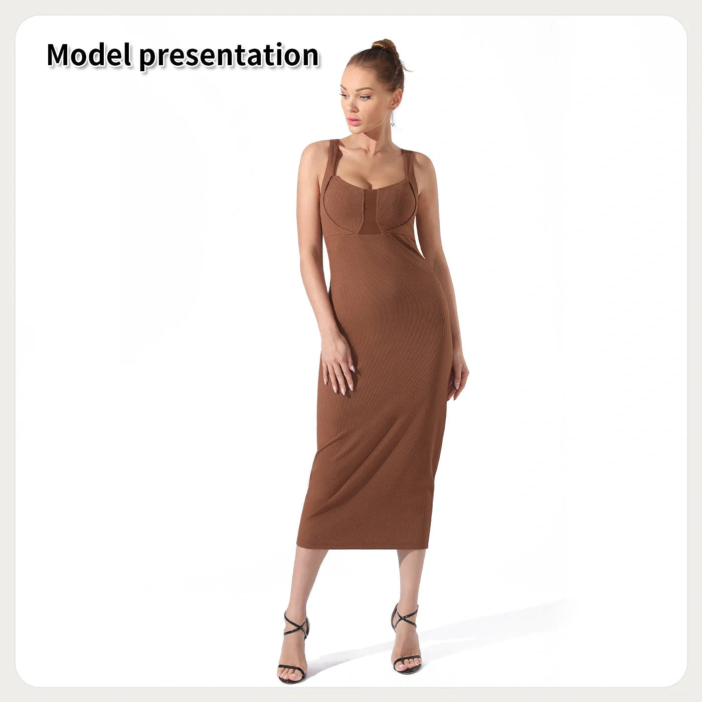 Elegant polyester dress with timeless silhouette and premium materials, suitable for formal events, garden parties, and everyday wear