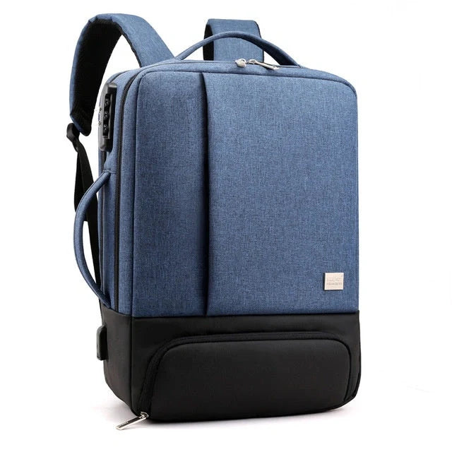 15.6 inch durable nylon laptop bag with anti-theft feature in blue, light grey, and black