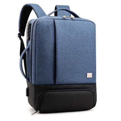15.6 inch durable nylon laptop bag with anti-theft feature in blue, light grey, and black