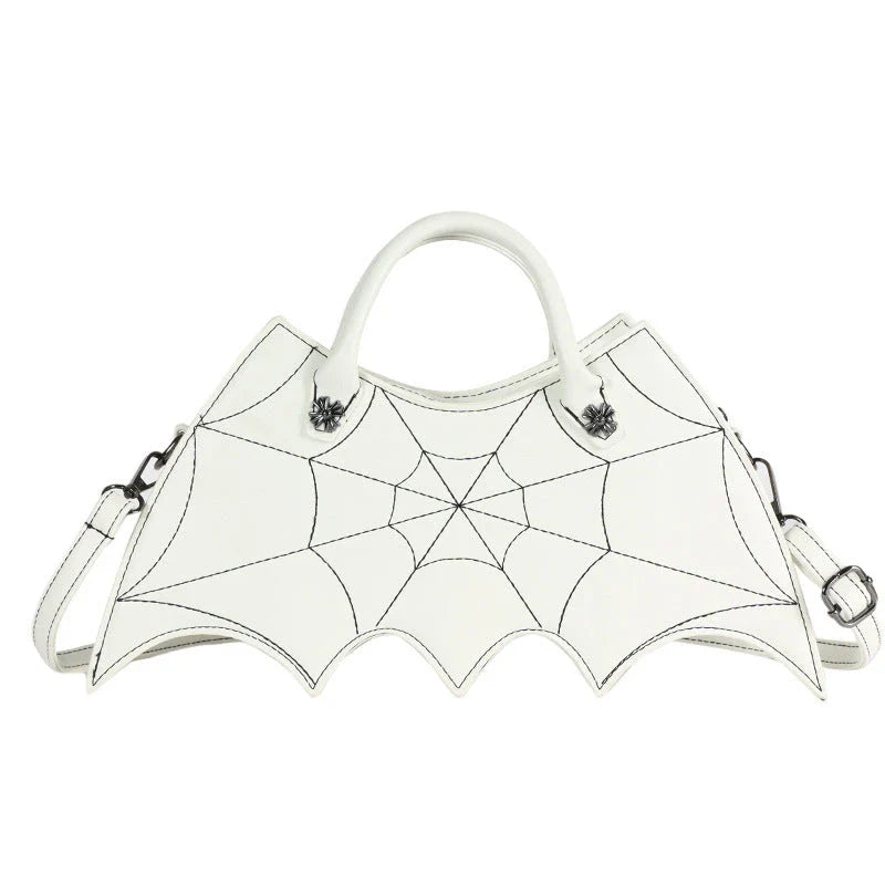 Halloween-inspired Spider Web Messenger Bag with intricate embroidery details, made of high-quality PU leather with adjustable strap