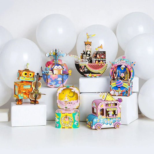 DIY 3D Kitty Ballet Wooden Puzzle and Music Box Toy, ready for assembly
