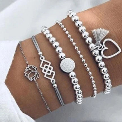 Bead Chain Bracelet Set featuring star and moon design in alloy material