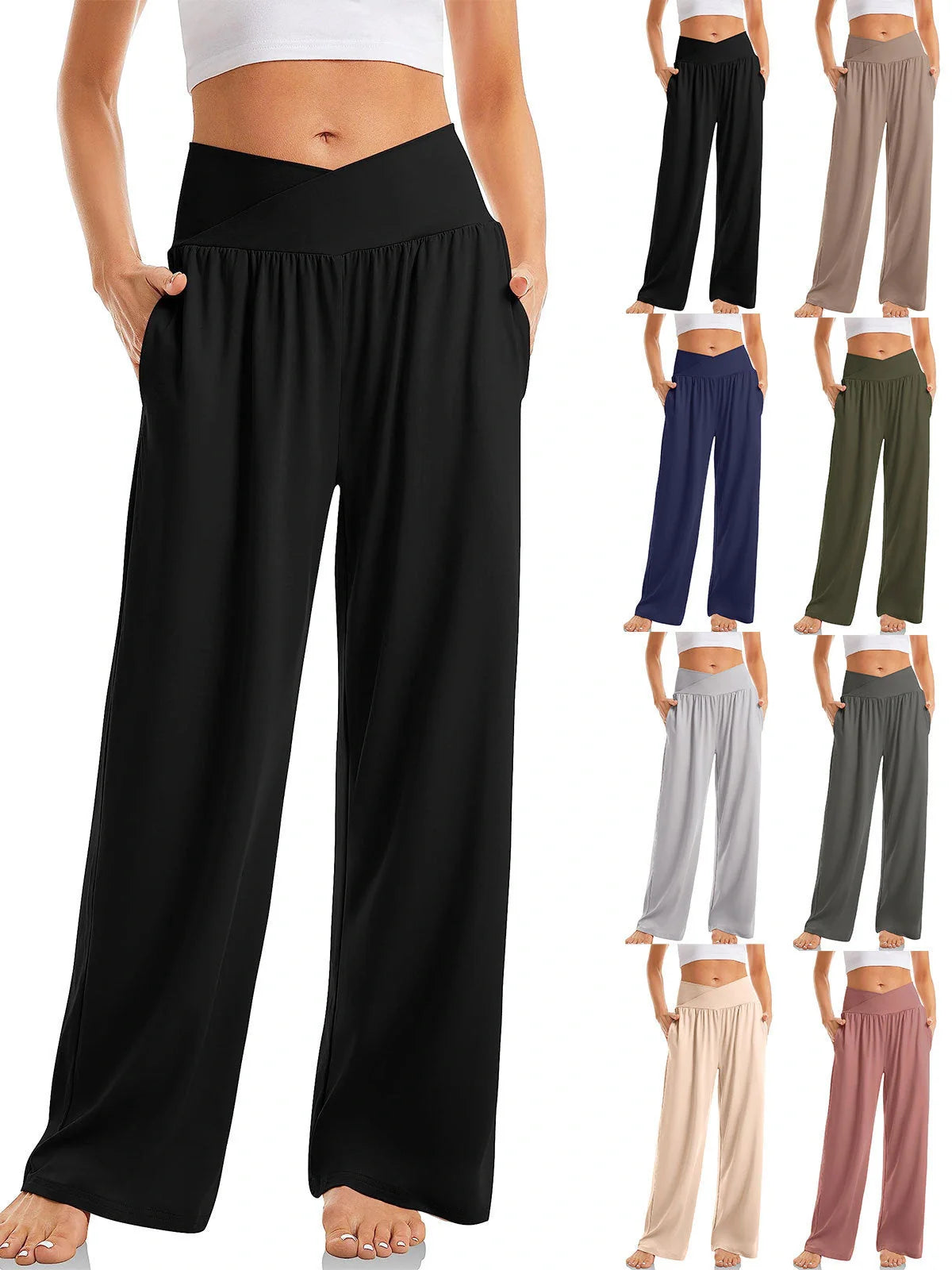 Women's Cross-Waist Yoga Trousers in various colours for comfort and style