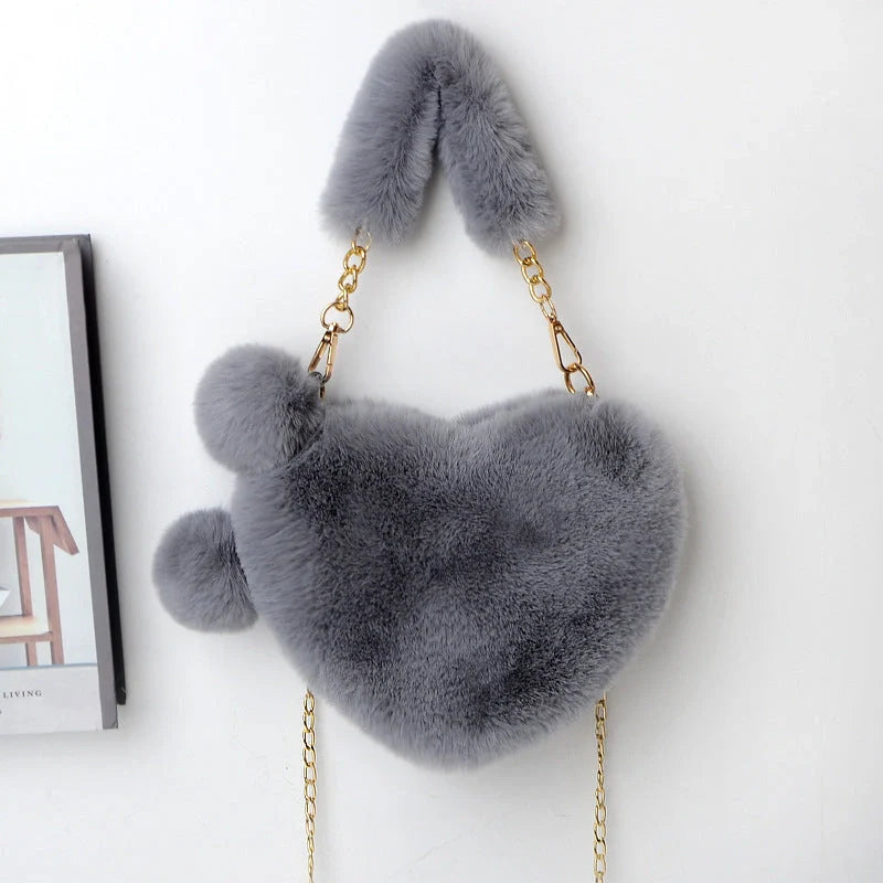 Love Bags Soft Plush Heart-Shaped Handbag for Women in various colours
