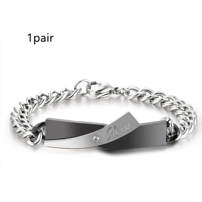 Stainless Steel Couple Cross-design Bracelet in gold and black finishes