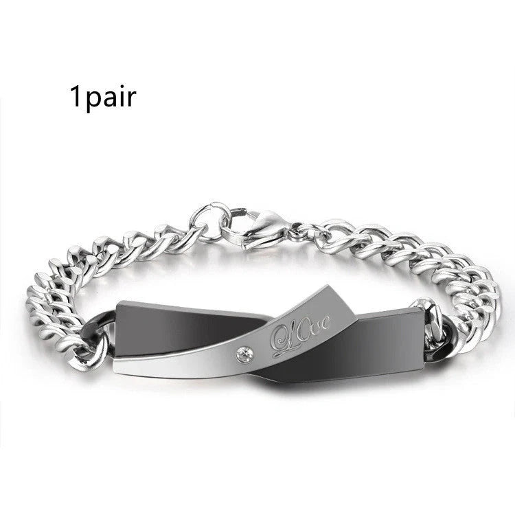 Stainless Steel Couple Cross-design Bracelet in gold and black finishes