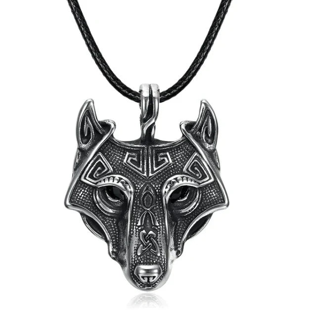 Legendary Norse Grey Wolf Head Silver Pendant Necklace, a captivating accessory crafted from premium titanium steel