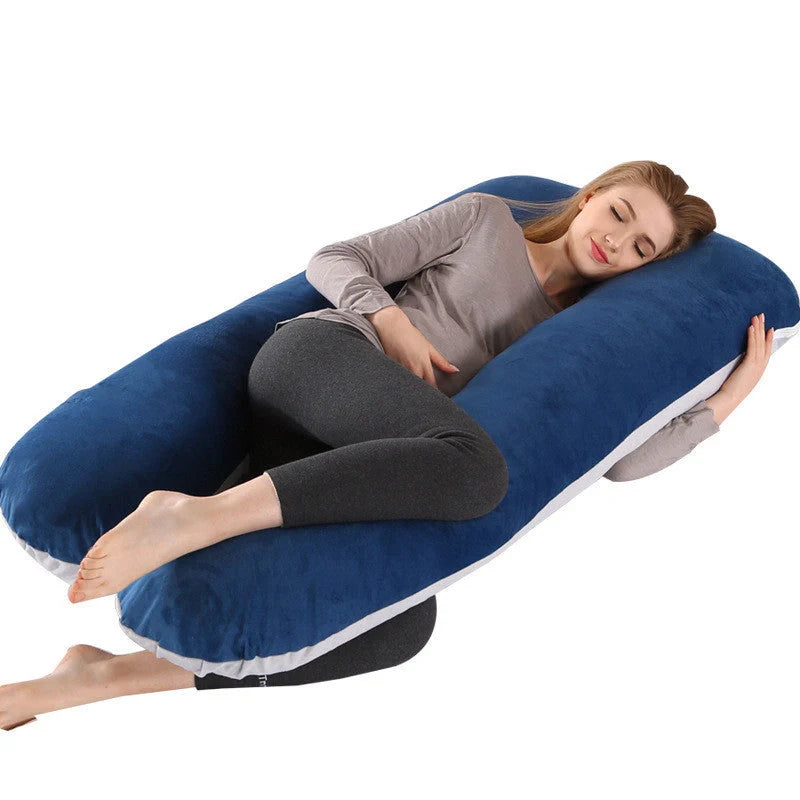 Premium U-shaped pregnancy pillow with soft cotton casing and polyester fiber filling for exceptional comfort and support