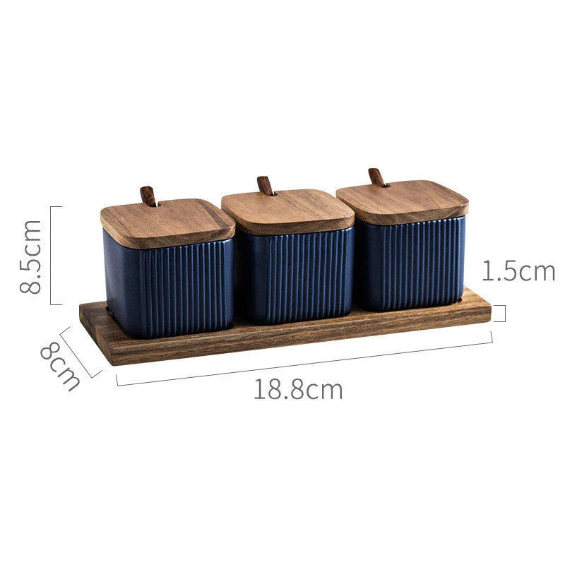 Stylish ceramic seasoning box set with sleek matte finish and airtight lids, perfect for organising spices in a modern British kitchen
