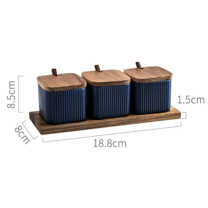 Stylish ceramic seasoning box set with sleek matte finish and airtight lids, perfect for organising spices in a modern British kitchen