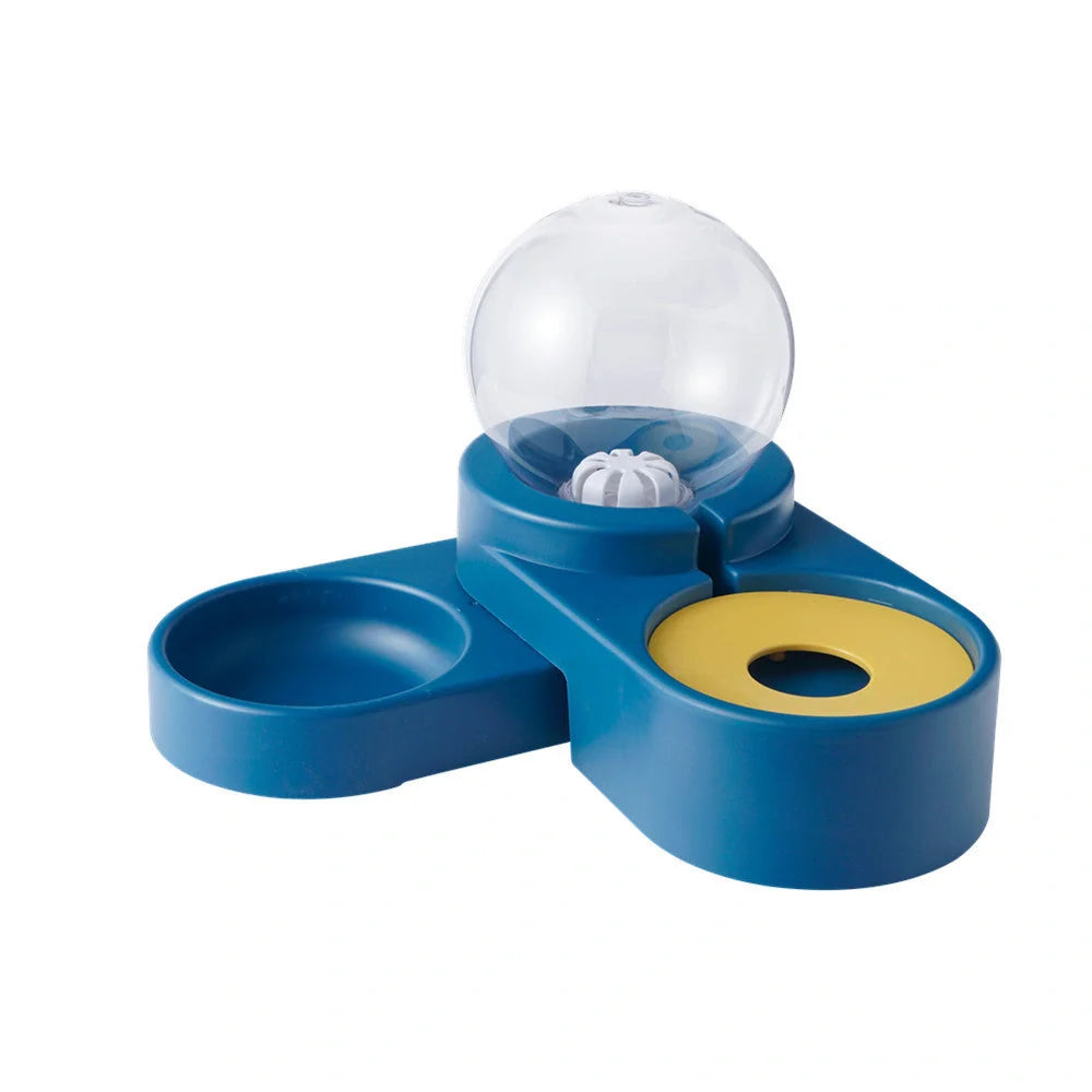 Automatic non-electric pet water dispenser with bowl, 1.8L capacity, available in grey, blue, and pink