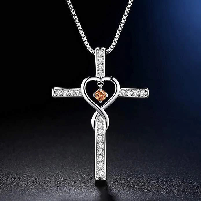 Elegant gold-plated Christian cross necklace with sparkling zircon and diamond gemstones