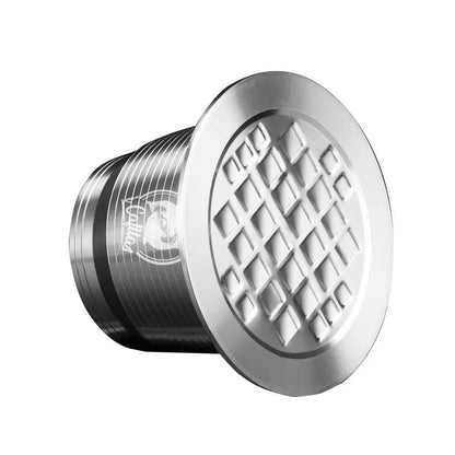 Premium stainless steel coffee capsule holder with integrated tamper for easy organization and perfect espresso extraction