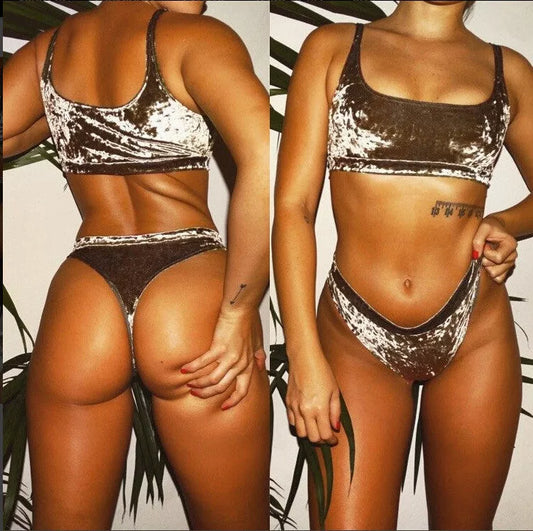 XL velvet two-piece swimsuit bikini set in assorted colours