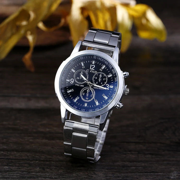 Blu-ray FRP Watch with stainless steel strap and round dial