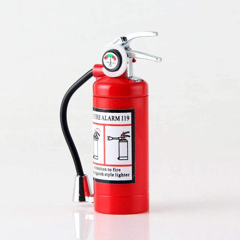 Creative fire extinguisher shaped lighter in red with light, alloy construction, butane-free