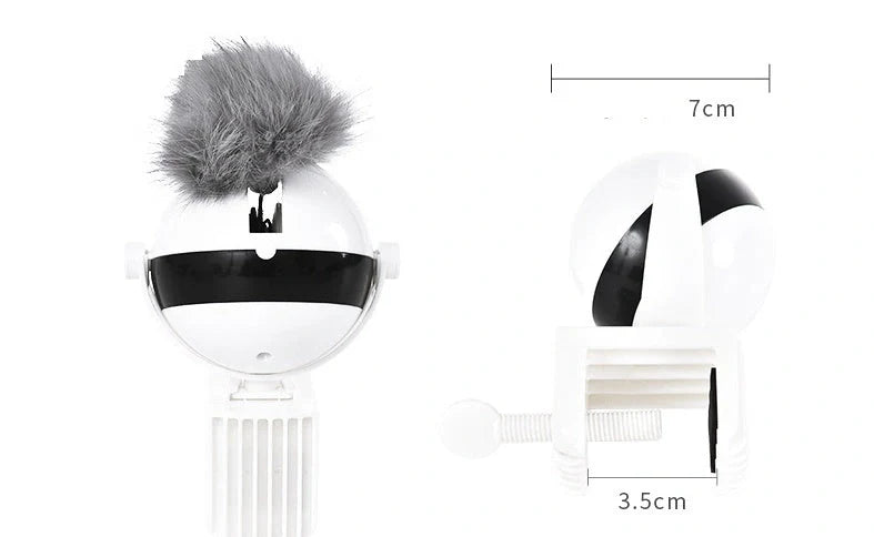 Interactive electronic motion cat toy with real fur ball, 7cm diameter, for stimulating play