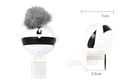 Interactive electronic motion cat toy with real fur ball, 7cm diameter, for stimulating play
