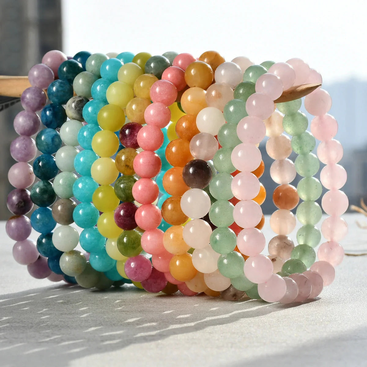 Premium 8mm natural stone bracelet with geometric design and tourmaline accent, a versatile unisex accessory