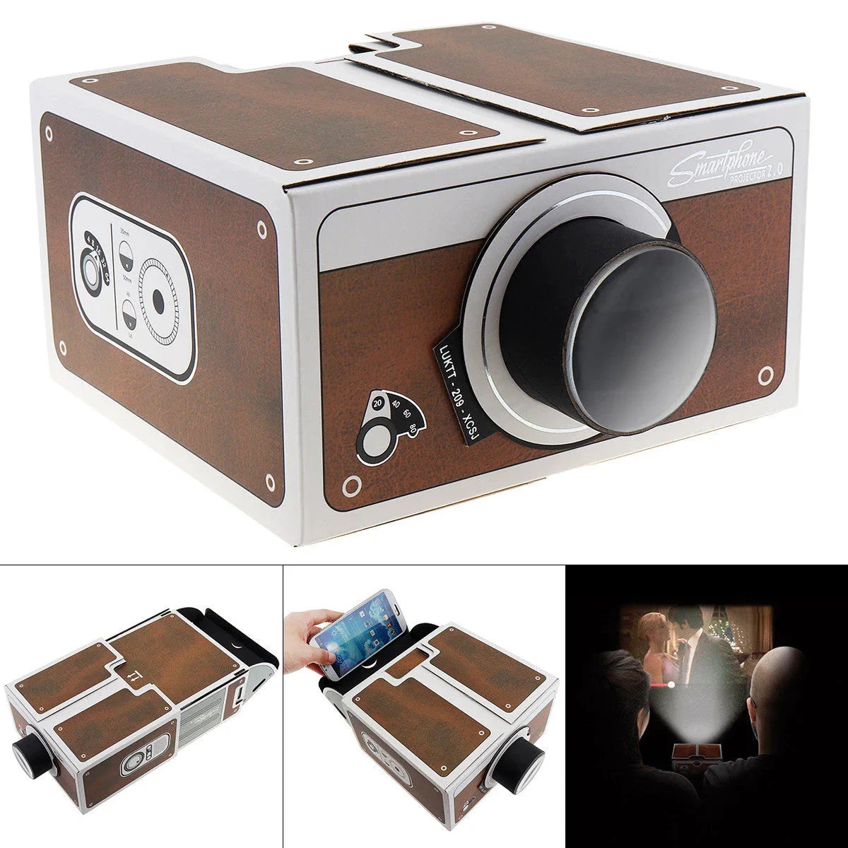 Compact cardboard phone projector for creating a miniature home cinema experience