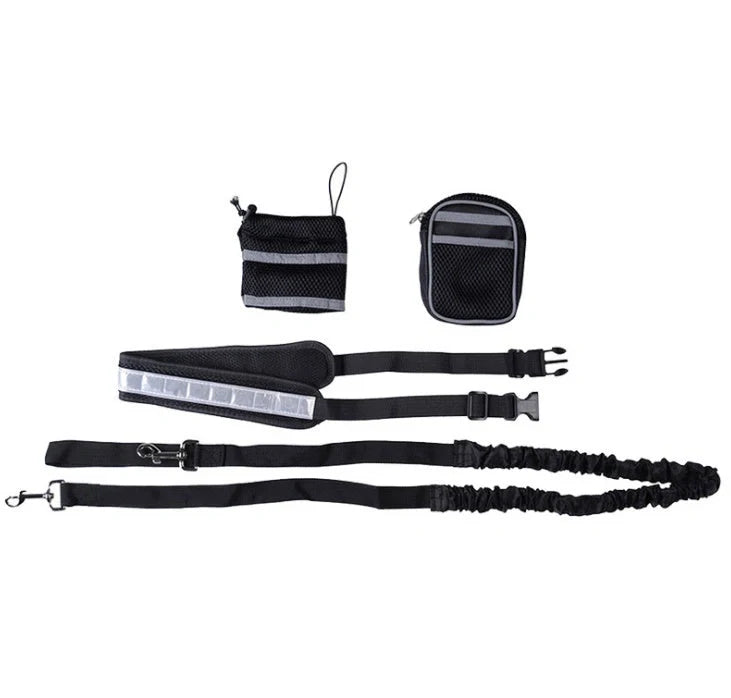 Adjustable hands-free dog leash with waist bag in various colours
