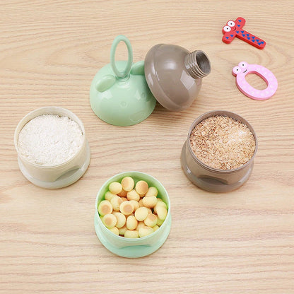 Compact 3-Tier Frog-Style Baby Food Storage Box with individual compartments for milk powder, snacks, and other essentials