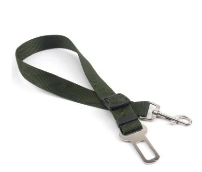 Adjustable dog seatbelt made of durable nylon material with heavy-duty hardware for secure pet travel