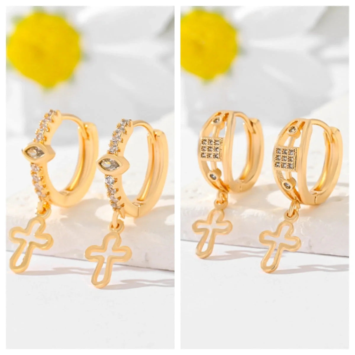 Gold-plated cross earrings in various colours for women