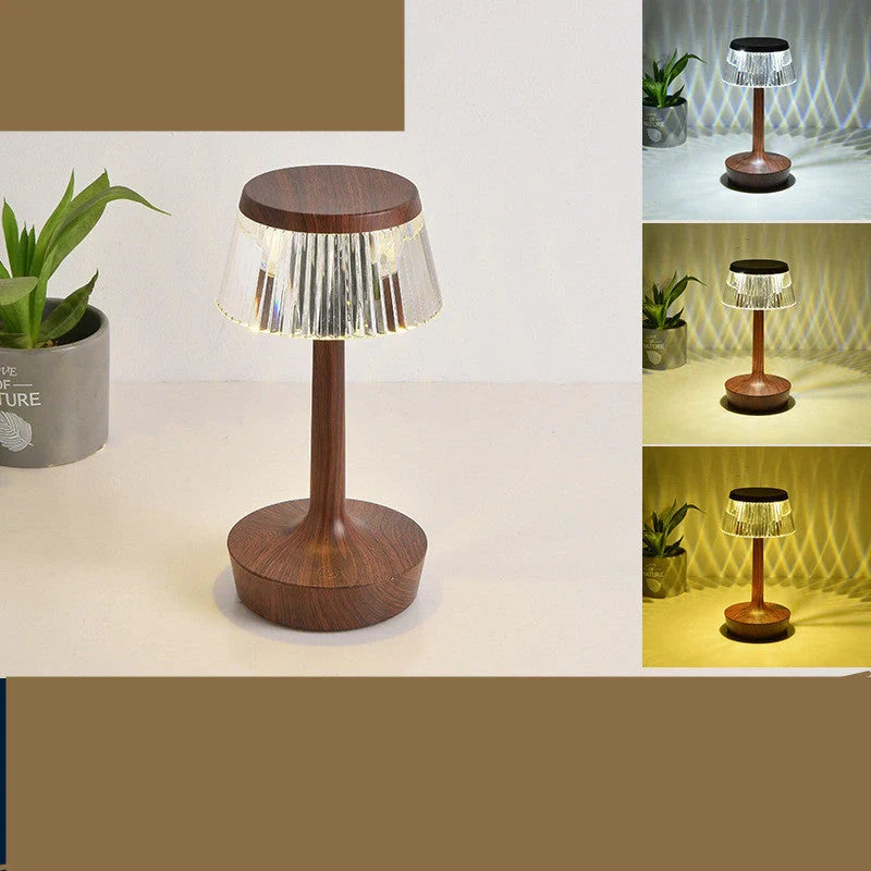 RAINCAP Crystal Table Lamp with diamond-cut acrylic shade and USB charging
