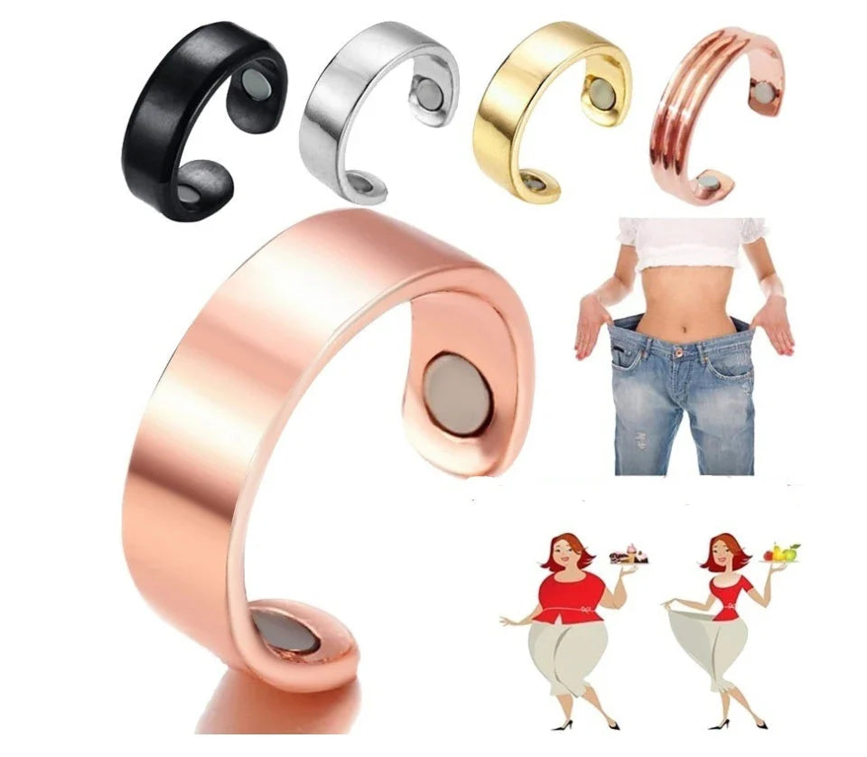 Adjustable Magnetic Therapy Ring in various colors and styles, designed to relieve snoring, improve sleep, and promote lymphatic drainage