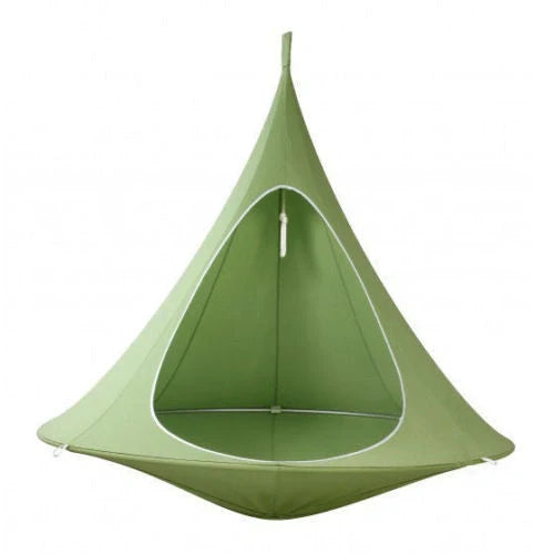Flying Saucer Lightweight Portable Nylon Hammock in green, ideal for camping and backpacking