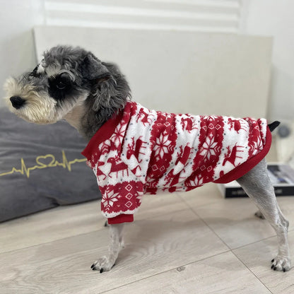 Winter warm padded dog sweater with Christmas design in big red