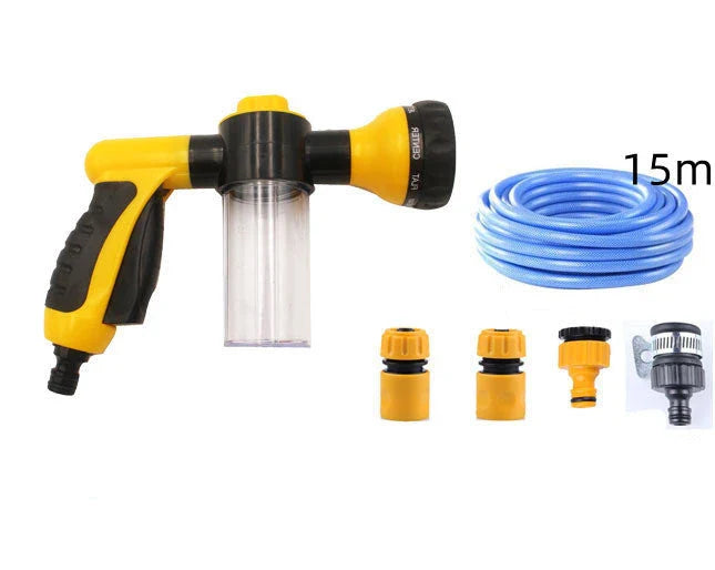 A premium high-pressure automotive foam sprayer with adjustable 8-in-1 spray settings for efficient car washing, garden maintenance, and household cleaning