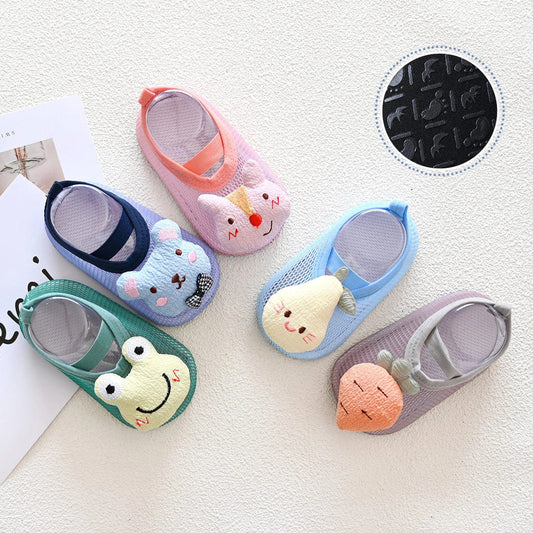 Non-slip baby shoes and socks with cartoon designs for toddlers
