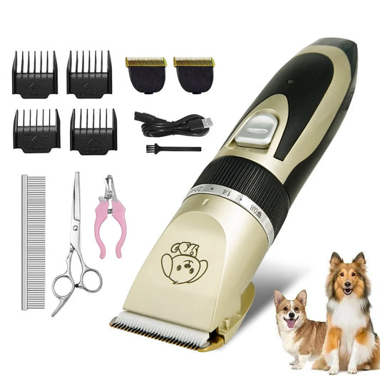 Professional pet grooming clippers with titanium ceramic blades and adjustable settings