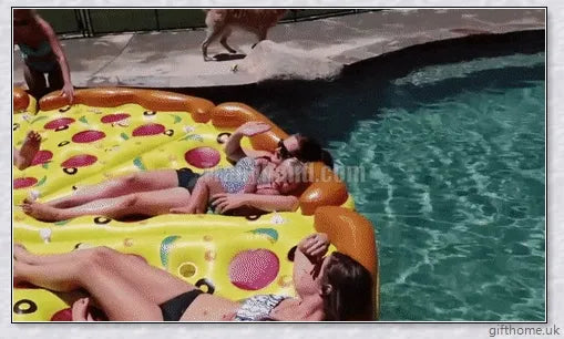 Giant inflatable pizza slice pool float with cup holders for summer pool parties and water activities