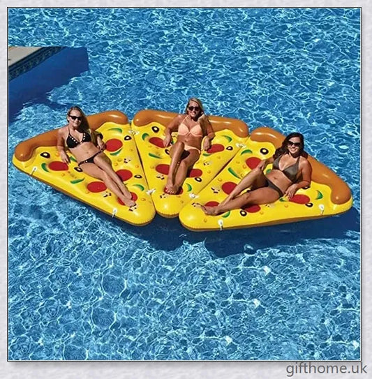 Giant inflatable pizza slice pool float with cup holders for summer pool parties and water activities