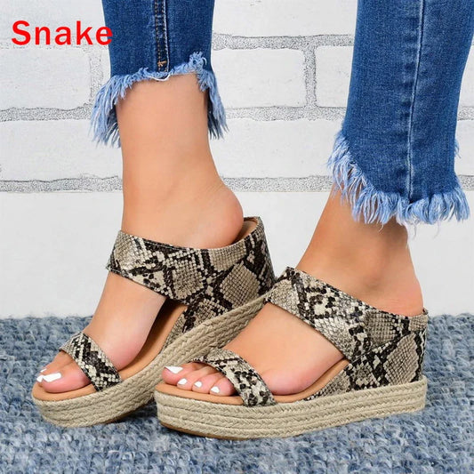 Lady's sandals with a high wedge heel and a twine design, featuring a blend of European and American fashion influences