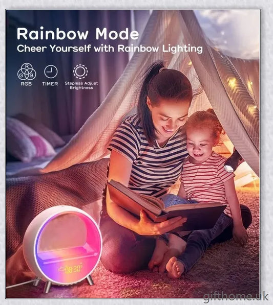 Smart alarm clock with Bluetooth speaker, night light, and wake-up light for customised sleep and ambience