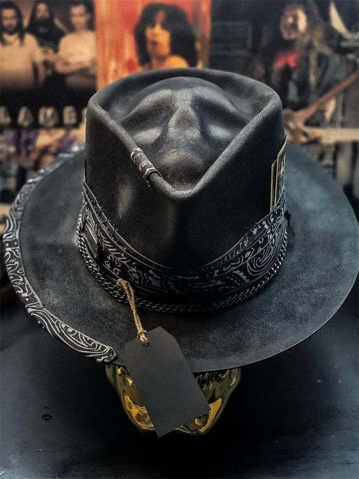 Handmade plush cowboy hat with a striking skull design, perfect for festivals, concerts, and casual wear.