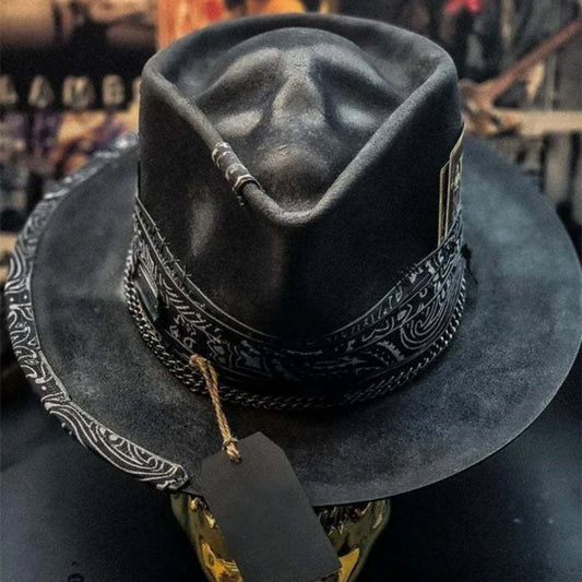 Handmade plush cowboy hat with a striking skull design, perfect for festivals, concerts, and casual wear.