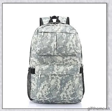 Stylish camouflage backpack with a large capacity and water-resistant construction for outdoor activities and everyday use