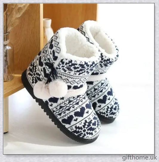 Autumn and Winter Home Shoes - Premium Indoor Warm Cotton Boots with Vintage-Inspired Cashmere Ball Accents