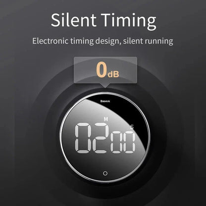 A multi-function magnetic kitchen timer with a digital countdown and LED display, perfect for cooking, exercising, and time management.