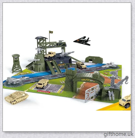34-piece military base playset with battle map, vehicles, tanks, and other army-themed accessories for engaging strategic play
