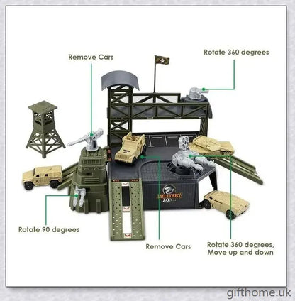 34-piece military base playset with battle map, vehicles, tanks, and other army-themed accessories for engaging strategic play