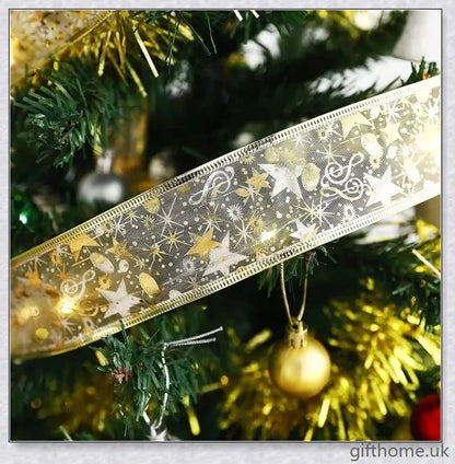 Christmas Ribbon Fairy Lights with warm LED lights, available in gold and silver colours, create a magical holiday ambiance