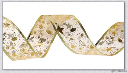 Christmas Ribbon Fairy Lights with warm LED lights, available in gold and silver colours, create a magical holiday ambiance