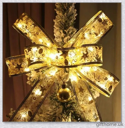 Christmas Ribbon Fairy Lights with warm LED lights, available in gold and silver colours, create a magical holiday ambiance